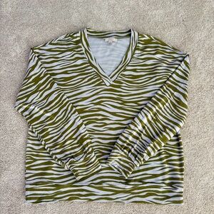 LOFT Olive and Gray Zebra Pattern top, size L.